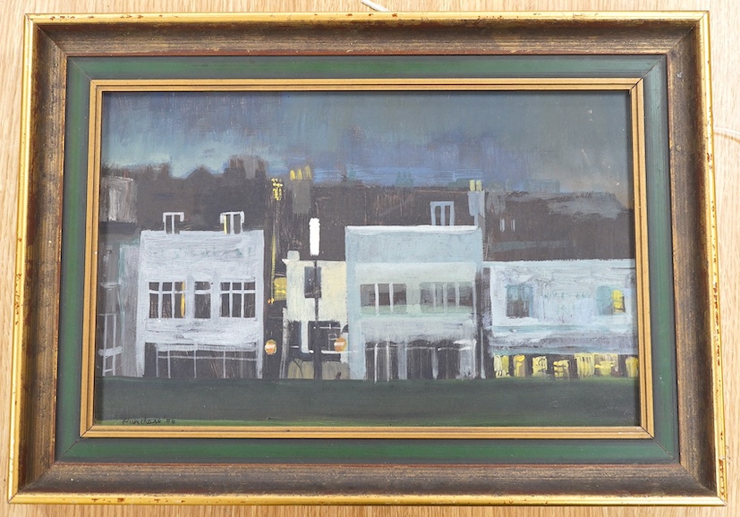 Purchase, Contemporary oil on board, 'Shop fronts', signed and dated ‘76, 21 x 34cm. Condition - good, some minor scratches